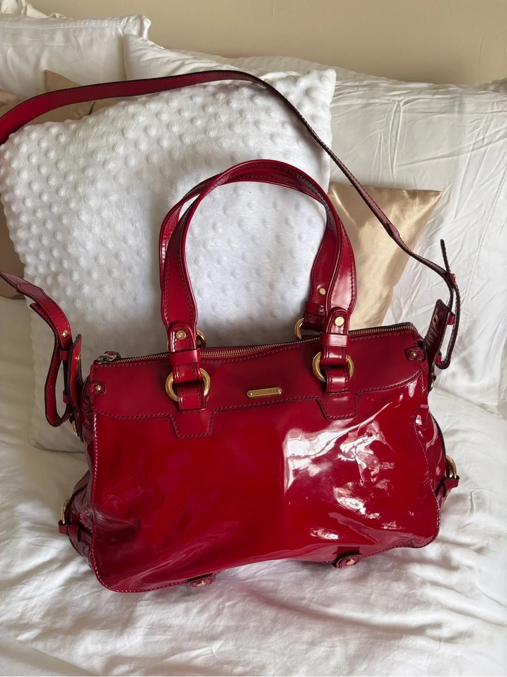 Céline Lirine Red Patent Leather Satchel Handbag